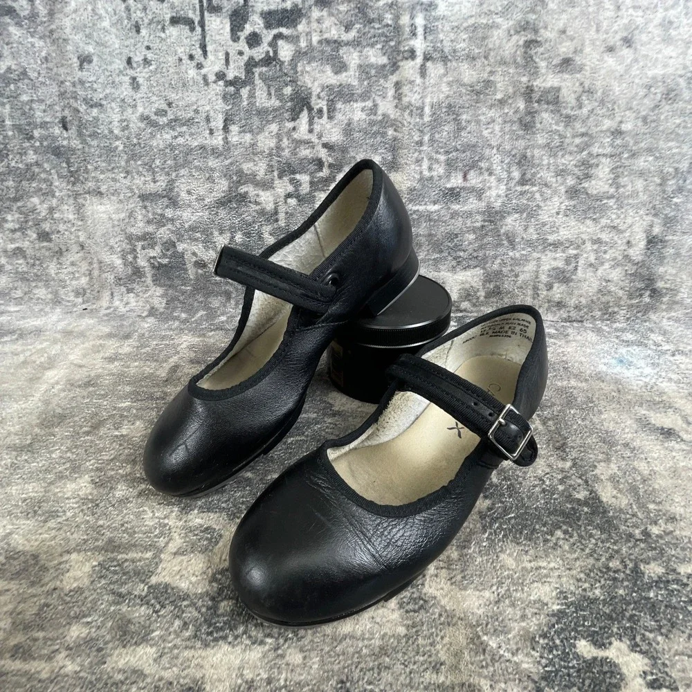 Capezio Mary Jane Tele Tone Tap Shoes Youth 13.5 Black Leather Buckle